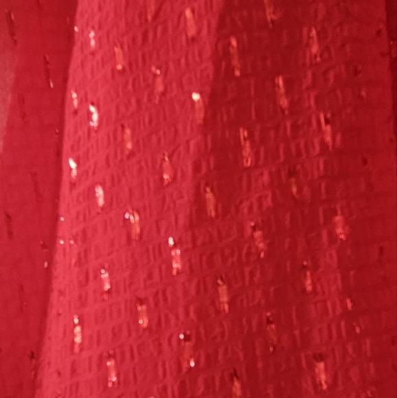 DKNY Red glitter ruffled dress Balloon sleeve with belt at waist size 10 - Picture 4 of 10